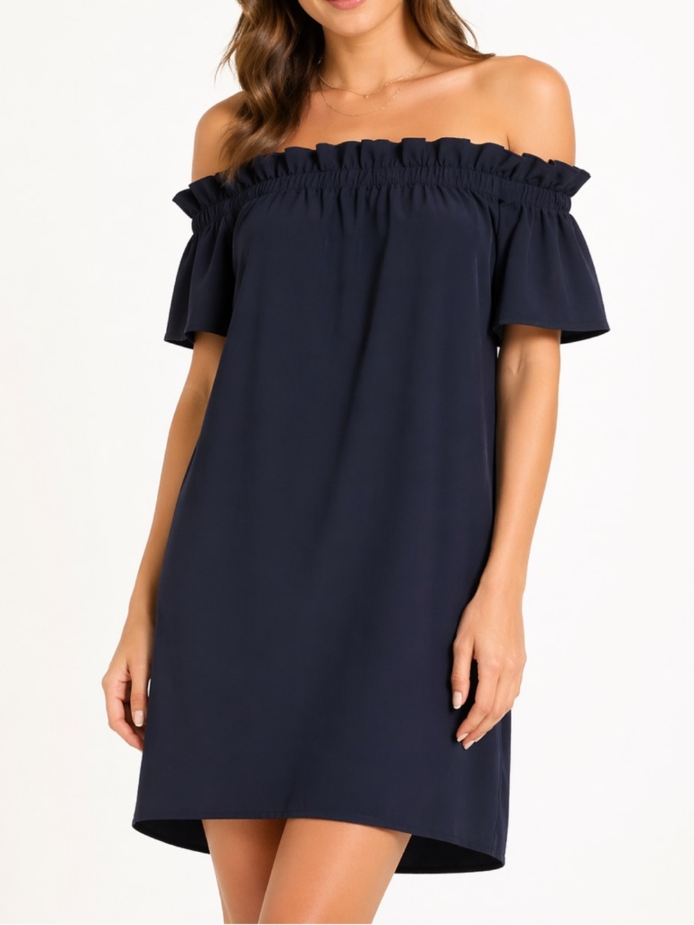 Pleione Anthropologie Black Off Shoulder Ruffle Mini Dress XXS Boho Elastic Neck